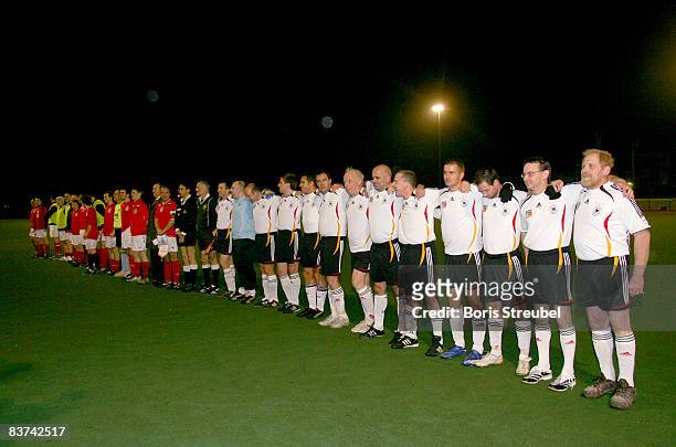 The team of the German national team fan club and the team of the English national team fan club line up before the fan club rematch of Wembley 2007...