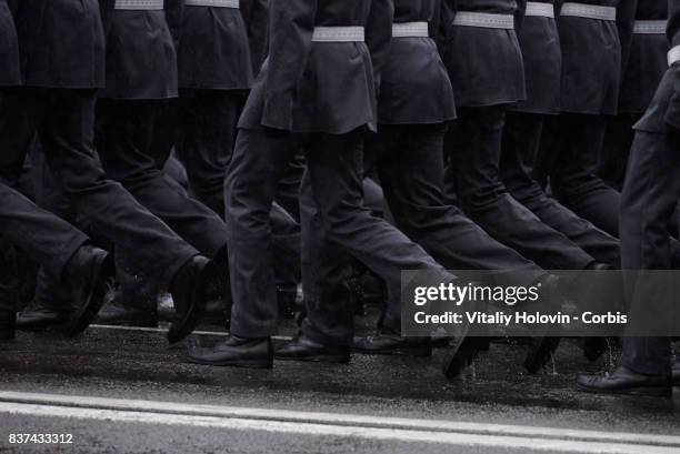 Ukrainian soldiers take part in rehearsal for the military parade which will be held in honour of Independence Day on a central street of...