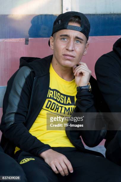 Emre Mor of Dortmund looks on , auf der bank during a friendly match between Espanyol Barcelona and Borussia Dortmund as part of the training camp on...