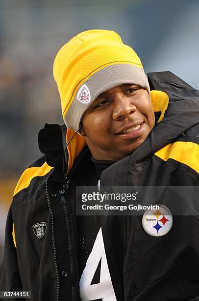 Quarterback Byron Leftwich of the Pittsburgh Steelers looks on from the sideline during a game against the Indianapolis Colts at Heinz Field on...