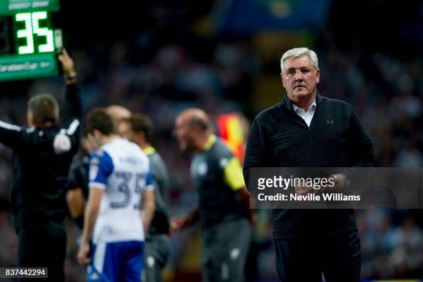 Steve Bruce manager of Aston Villa during the Carabao Cup Second Round match between Aston Villa and Wigan Athletic at the Villa Park on August 22,...