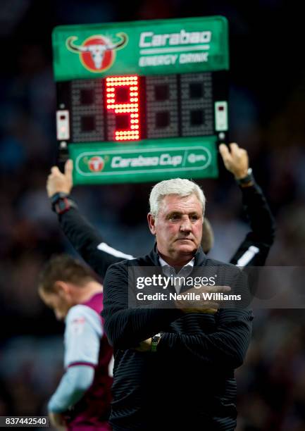 Steve Bruce manager of Aston Villa during the Carabao Cup Second Round match between Aston Villa and Wigan Athletic at the Villa Park on August 22,...