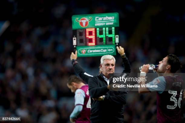 Steve Bruce manager of Aston Villa during the Carabao Cup Second Round match between Aston Villa and Wigan Athletic at the Villa Park on August 22,...