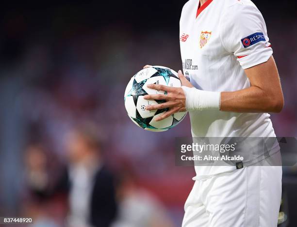 Detail of the official adidas ball during the UEFA Champions League Qualifying Play-Offs round second leg match between Sevilla FC and Istanbul...