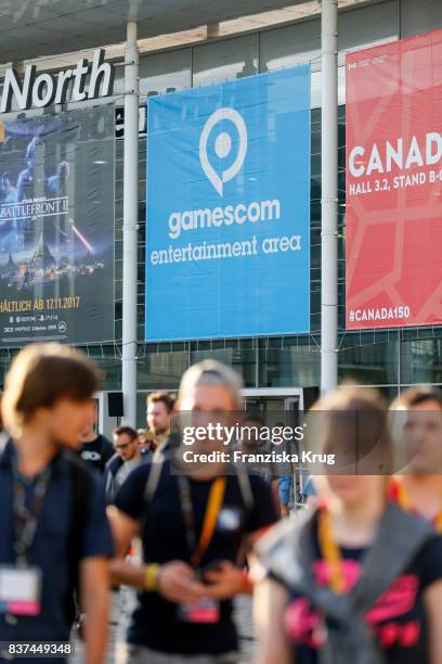 The entrance to the Gamescom 2017 gaming trade fair during the media day on August 22, 2017 in Cologne, Germany. Gamescom is the world's largest...
