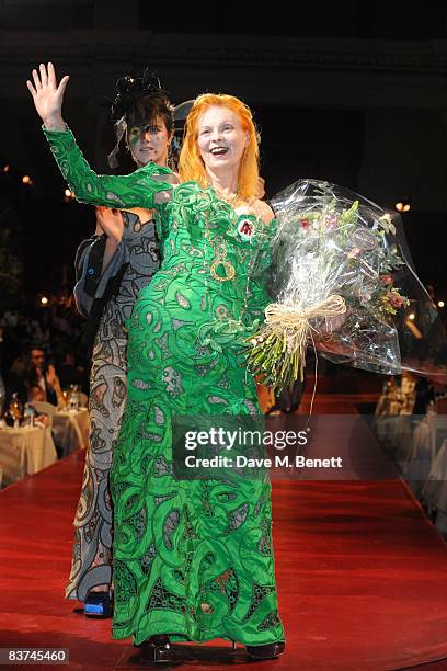 Vivienne Westwood walks down the catwalk during the Chaos Point Gala Dinner in collaboration with the London Musici Orchestra in aid of the NSPCC...