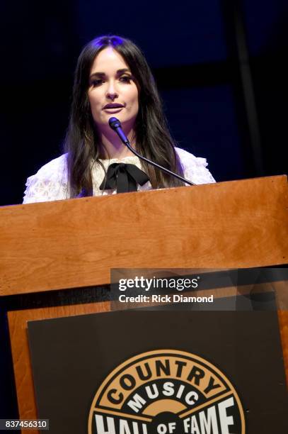 Kacey Musgraves speaks onstage during the exhibition opening of Loretta Lynn: Blue Kentucky Girl at Country Music Hall of Fame and Museum on August...