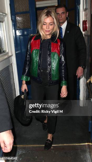 Sienna Miller leaving Apollo Theatre after her performance in Cat on a Hot Tin Roof on August 22, 2017 in London, England.