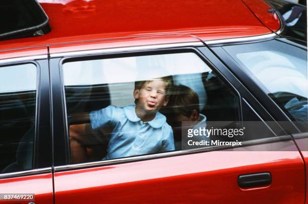 Princes William and Harry leaving hospital after visiting the Duchess of York and her daughter Princess Beatrice at Portland Hospital.