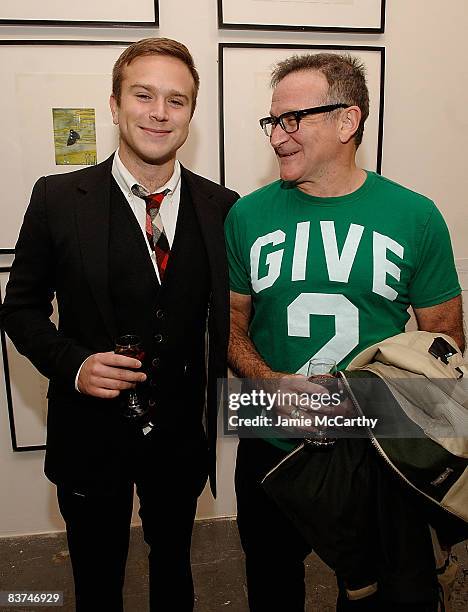 Zak Williams and Robin Williams attend the Timo Pre Fall 2009 Launch with Interview Magazine at Phillips De Pury on November 18, 2008 in New York...