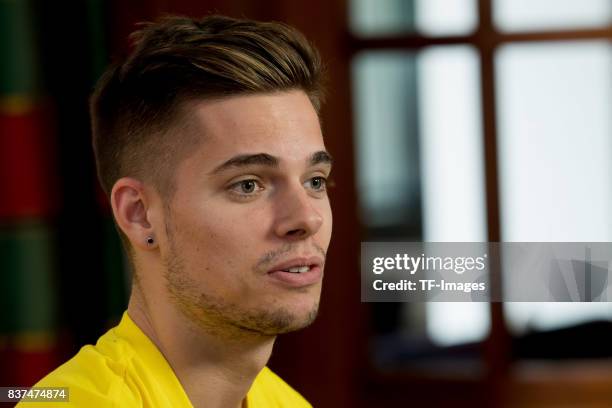 Julian Weigl of Dortmund looks on during interviews as part of the training camp on July 28, 2017 in Bad Ragaz, Switzerland.