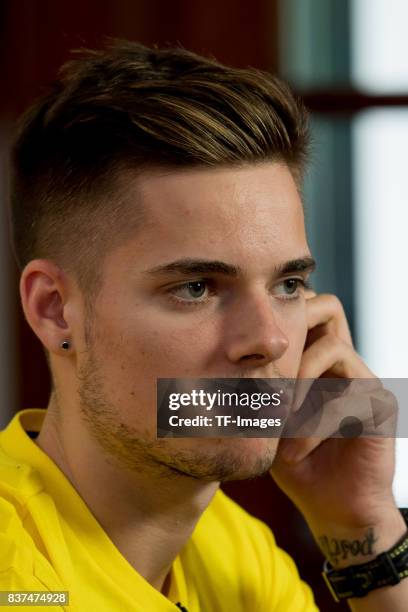 Julian Weigl of Dortmund looks on during interviews as part of the training camp on July 28, 2017 in Bad Ragaz, Switzerland.