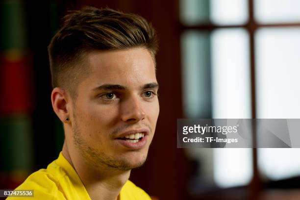 Julian Weigl of Dortmund looks on during interviews as part of the training camp on July 28, 2017 in Bad Ragaz, Switzerland.