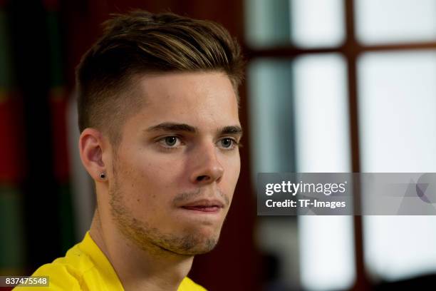 Julian Weigl of Dortmund looks on during interviews as part of the training camp on July 28, 2017 in Bad Ragaz, Switzerland.