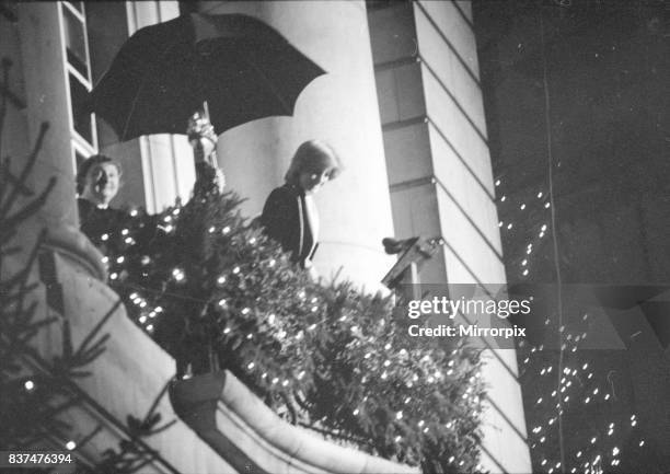 Princess Diana turns on the Christmas lights on Regent Street. Seen here standing on the balcony where she flipped the switch to illuminate the...