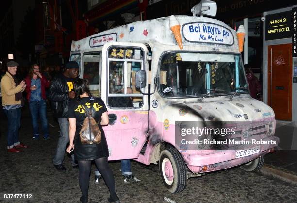 The Justified Ancients of Mu Mu's Ice Cream Van is parked outside the News from Nowhere Bookshop as The Justified Ancients of Mu Mu Present 'Welcome...