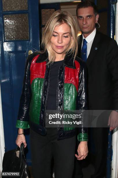 Sienna Miller leaving Apollo Theatre after her performance in "Cat on a Hot Tin Roof" on August 22, 2017 in London, England.