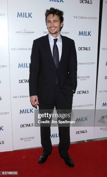 Actor James Franco attends the Cinema Society and Details screening of "Milk" at the Landmark Sunshine Theater on November 18, 2008 in New York City.