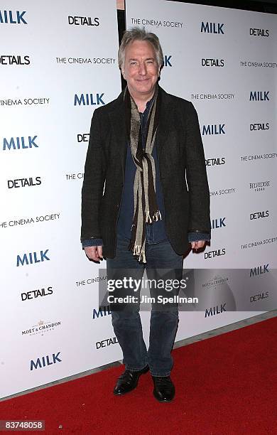 Actor Alan Rickman attends the Cinema Society and Details screening of "Milk" at the Landmark Sunshine Theater on November 18, 2008 in New York City.