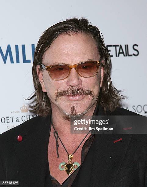 Actor Mickey Rourke attends the Cinema Society and Details screening of "Milk" at the Landmark Sunshine Theater on November 18, 2008 in New York City.
