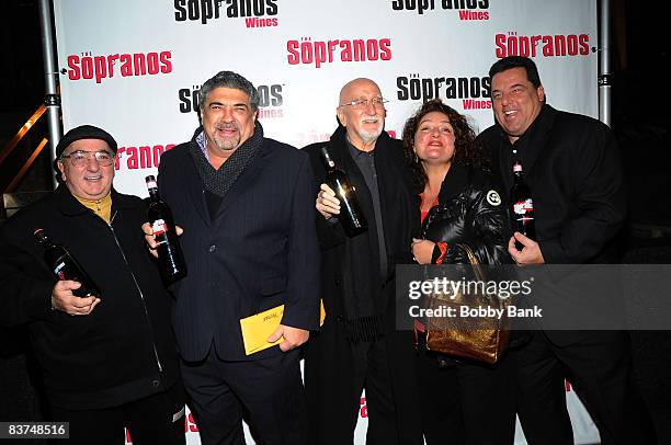 John "Cha Cha" Ciarcia, Vincent Pastore, Dominic Chianese, Aida Turturro and Steve Schirripa attend the launch of Sopranos Wines at the World Bar at...
