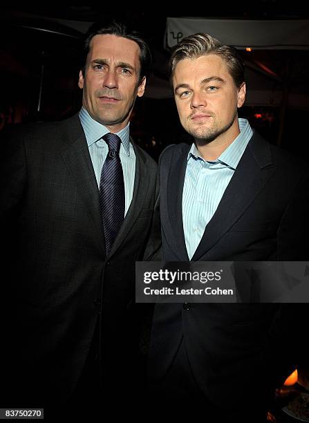 Actors Jon Hamm and Leonardo DiCaprio attends the GQ Men of the Year party held at the Chateau Marmont Hotel on November 18, 2008 in Los Angeles,...