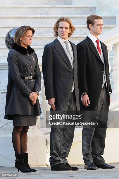 Princess Stephanie of Monaco, and nephews Andrea Casiraghi and Pierre Casiraghi attend the Award Ceremony for badges of rank and medals for employees...