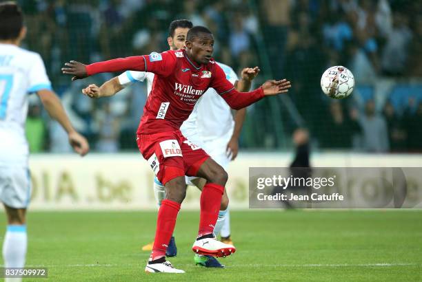 Joseph Akpala of KV Oostende during the UEFA Europa League third qualifying round second leg match between KV Oostende and Olympique de Marseille at...