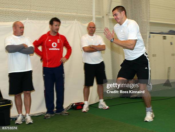 Hugh Bevan, Kevin Shine, Neil Killeen and Jon Clare take part in the Young Elite Bowlers Programme at the National Cricket Performance Centre in...