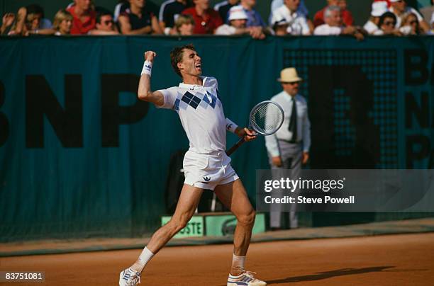 Czech tennis player Ivan Lendl celebrates at the men's singles final of the Tournoi de Roland-Garros , at the Stade Roland Garros, Paris, June 1984....