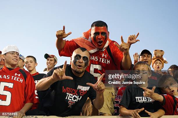 Fans of the Texas Tech Red Raiders cheer in the stands before the game against the Texas Longhorns on November 1, 2008 at Jones Stadium in Lubbock,...