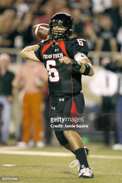 Quarterback Graham Harrell of the Texas Tech Red Raiders passes the ball during the game against the Texas Longhorns on November 1, 2008 at Jones...