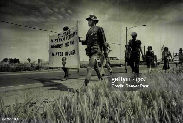 Veterans March In Search Of Support Participants in a march from Boulder to Denver by Vietnam Veterans Against the War/Winter Soldier organization...