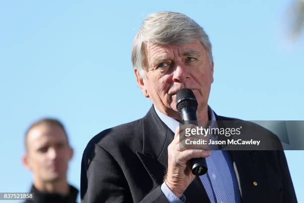 Colin Bond speaks during the Bathurst 1000 Legends and Heroes Media Call in The Rocks on August 23, 2017 in Sydney, Australia.