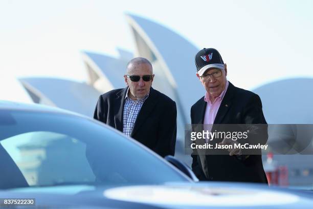 Fred Gibson and Allan Moffat speak during the Bathurst 1000 Legends and Heroes Media Call in The Rocks on August 23, 2017 in Sydney, Australia.