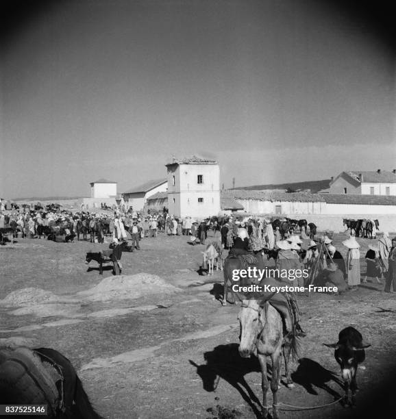 Marché dans la vieille ville de Biskra, Algérie en 1946.