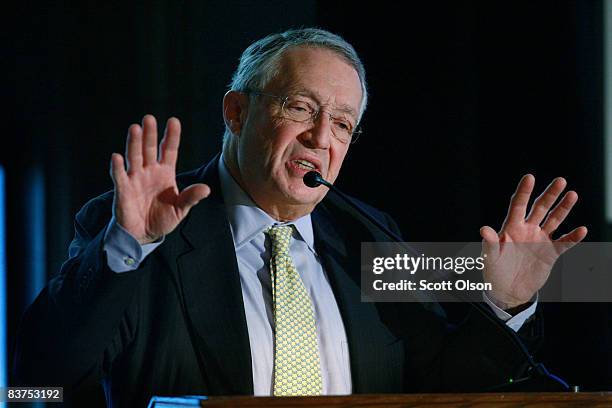 Gordon Segal, chairman and founder of Crate and Barrel, speaks during a panel discussion on the global financial crisis hosted by The Chicago Council...