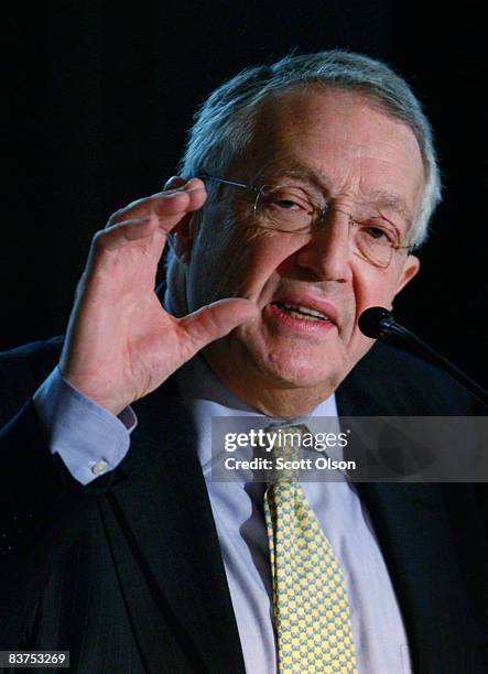 Gordon Segal, chairman and founder of Crate and Barrel, speaks during a panel discussion on the global financial crisis hosted by The Chicago Council...