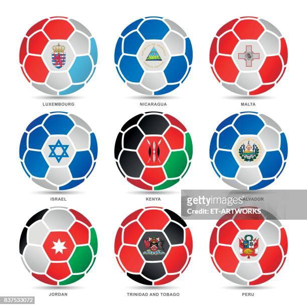 ilustrações, clipart, desenhos animados e ícones de bandeiras do mundo com bolas de futebol - gana