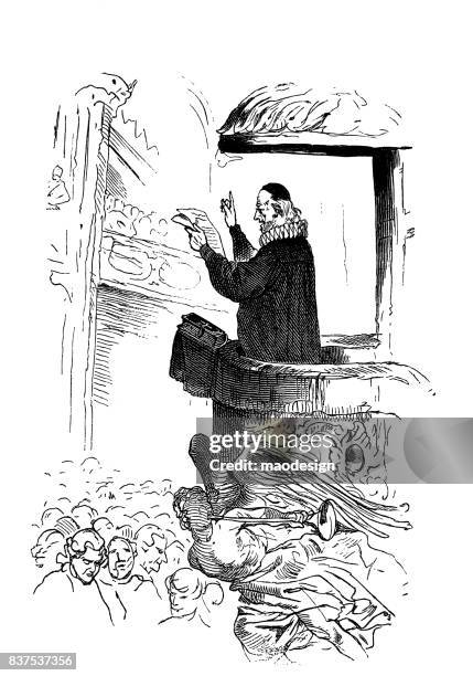 priest at the pulpit during the mass - 1867 - pulpit stock illustrations