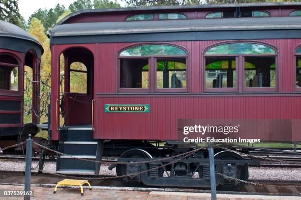 North America, USA, South Dakota, Hill City, 1880 Train Passenger Car Keystone in Depot.