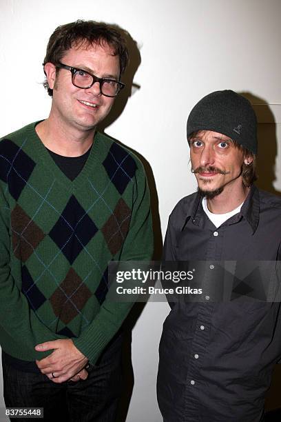 Rainn Wilson and Mackenzie Crook pose backstage at "The Seagull" on Broadway at The Walter Kerr Theatre on November 18, 2008 in New York City.