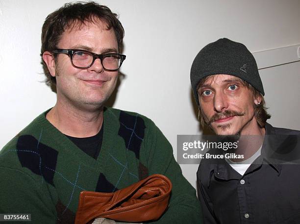 Rainn Wilson and Mackenzie Crook pose backstage at "The Seagull" on Broadway at The Walter Kerr Theatre on November 18, 2008 in New York City.