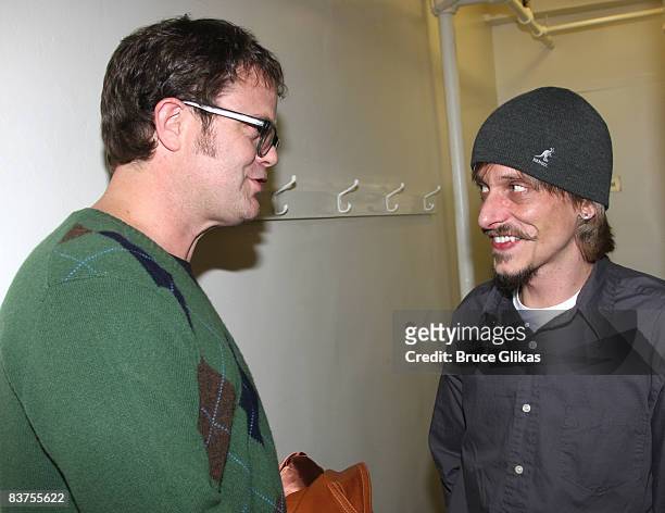 Rainn Wilson and Mackenzie Crook pose backstage at "The Seagull" on Broadway at The Walter Kerr Theatre on November 18, 2008 in New York City.