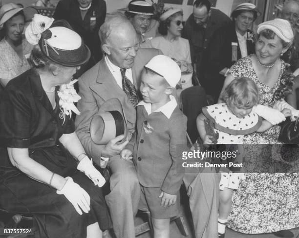 What Do You Think About All Excitement?-Mrs. John S. Doud , Mrs. Eisenhower's mother, seems to be questioning the general's grandson, Dwight David...