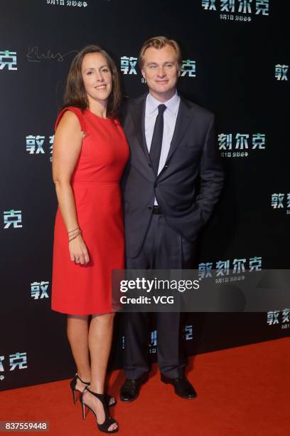 British-American director/producer/screenwriter Christopher Nolan and wife film producer Emma Thomas attend the premiere of film "Dunkirk" on August...