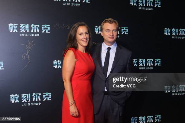 British-American director/producer/screenwriter Christopher Nolan and wife film producer Emma Thomas attend the premiere of film "Dunkirk" on August...