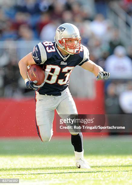Wide receiver Wes Welker of the New England Patriots against the Buffalo Bills on November 9, 2008 at Gillette Stadium in Foxboro, Massachusetts. The...