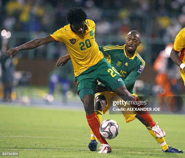 Cameroon's Nkoulou Nic traps the ball as Bafana Bafana´s Tsepo Masilela tries to get the ball of him during the annual Nelson Mandela Challenge...