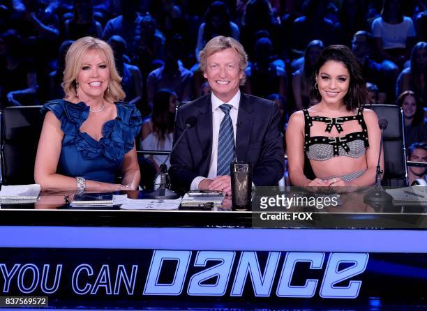 Resident judges Mary Murphy, Nigel Lythgoe and Vanessa Hudgens on SO YOU THINK YOU CAN DANCE airing Monday, August 14 on FOX.